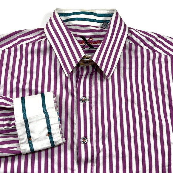 Robert Graham X Button Up Shirt Mens Large Purple Striped Long Sleeve Flip Cuff - Picture 1 of 11